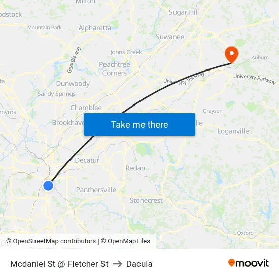 Mcdaniel St @ Fletcher St to Dacula map