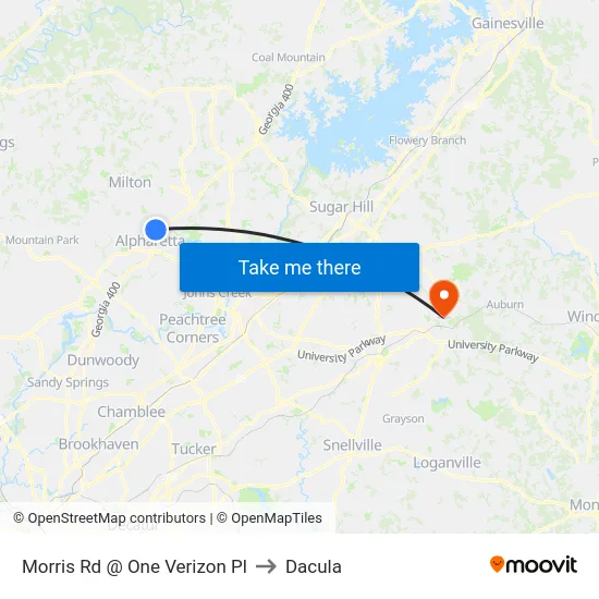 Morris Rd @ One Verizon Pl to Dacula map