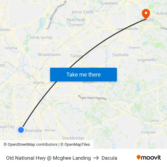 Old National Hwy @ Mcghee Landing to Dacula map