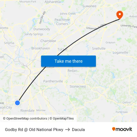 Godby Rd @ Old National Pkwy to Dacula map