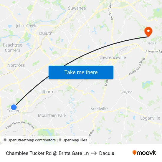 Chamblee Tucker Rd @ Britts Gate Ln to Dacula map