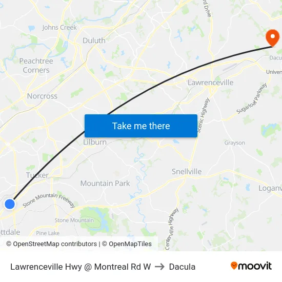 Lawrenceville Hwy @ Montreal Rd W to Dacula map