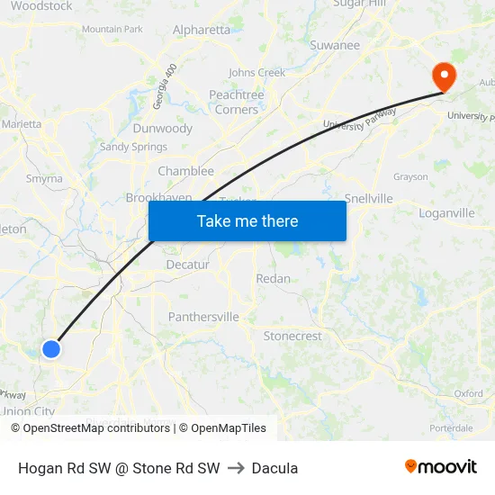 Hogan Rd SW @ Stone Rd SW to Dacula map