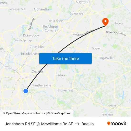 Jonesboro Rd SE @ Mcwilliams Rd SE to Dacula map