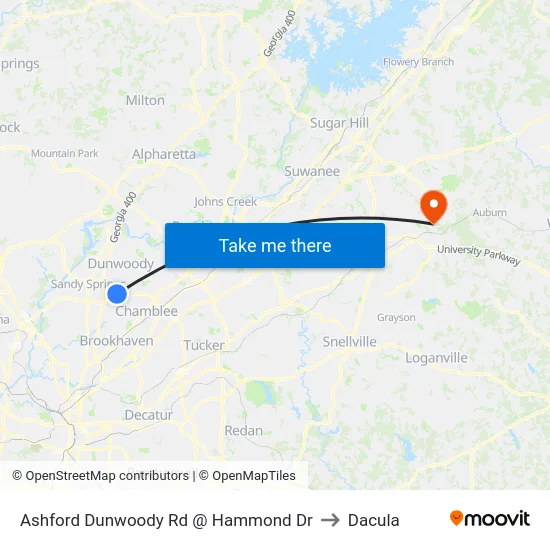 Ashford Dunwoody Rd @ Hammond Dr to Dacula map