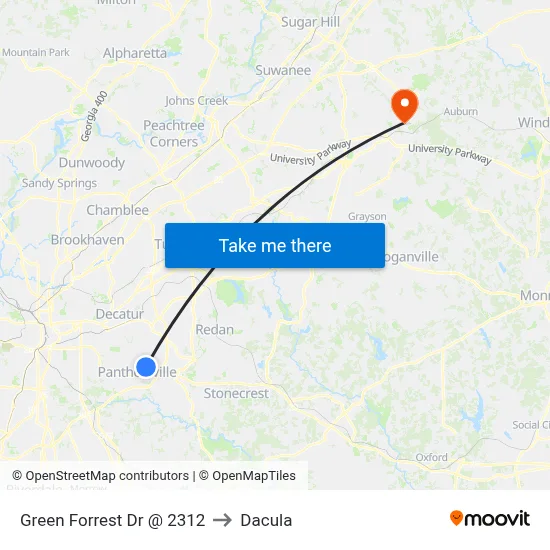 Green Forrest Dr @ 2312 to Dacula map