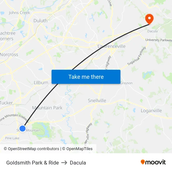 Goldsmith Park & Ride to Dacula map