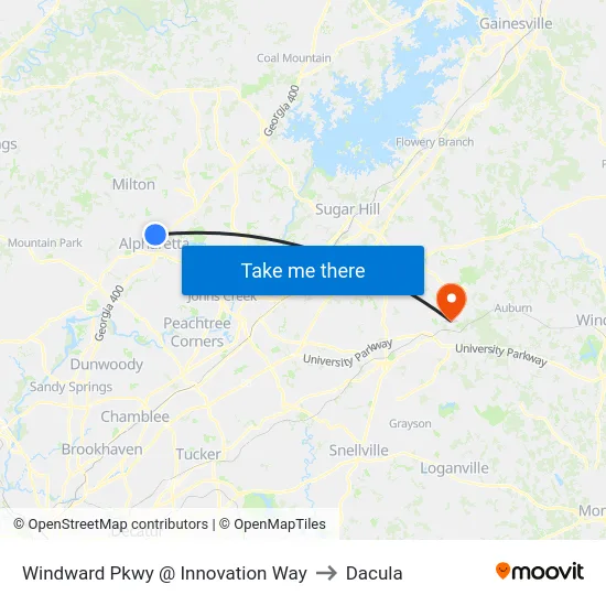 Windward Pkwy @ Innovation Way to Dacula map