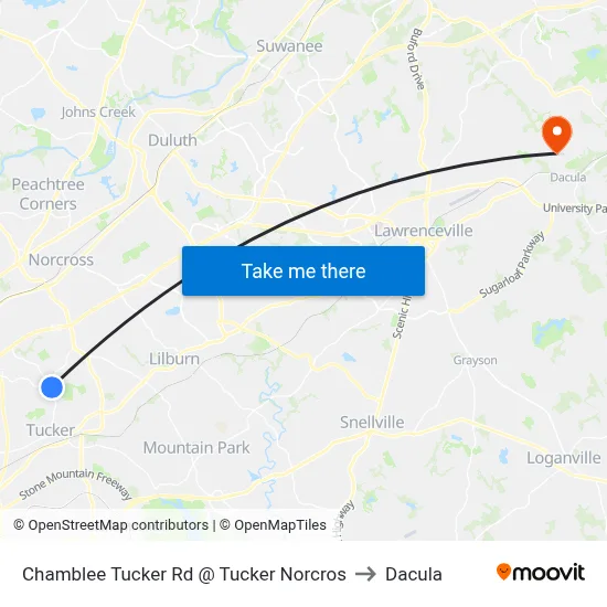 Chamblee Tucker Rd @ Tucker Norcros to Dacula map