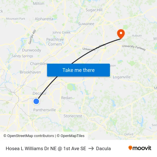 Hosea L Williams Dr NE @ 1st Ave SE to Dacula map