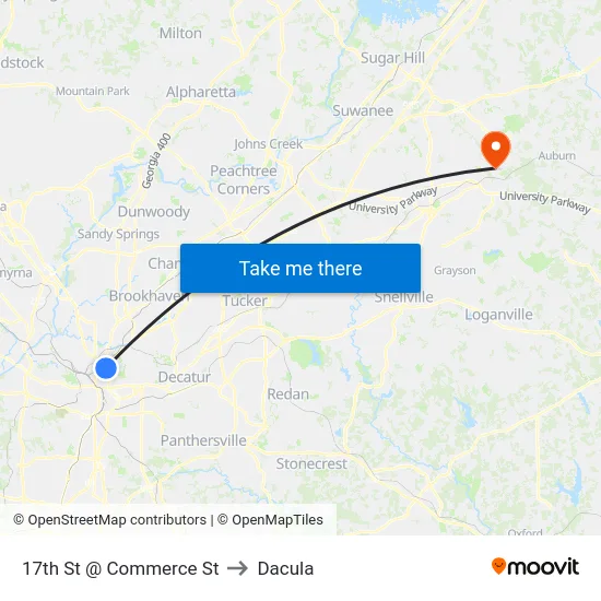 17th St @ Commerce St to Dacula map