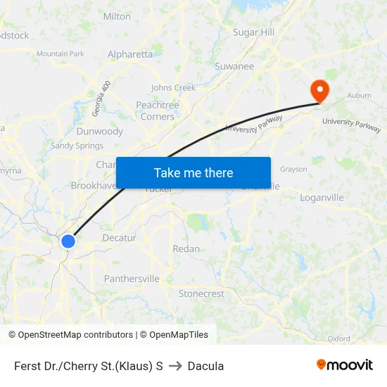 Ferst Dr./Cherry St.(Klaus) S to Dacula map