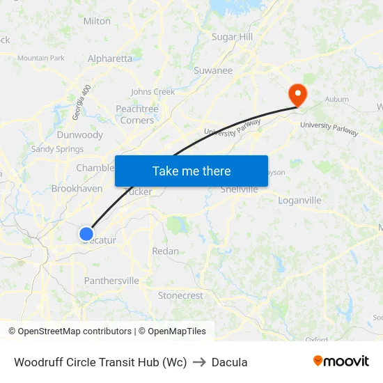 Woodruff Circle Transit Hub (Wc) to Dacula map