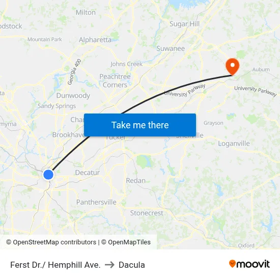 Ferst Dr./ Hemphill Ave. to Dacula map