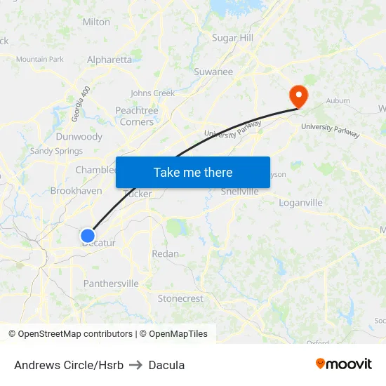 Andrews Circle/Hsrb to Dacula map