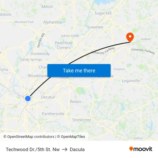 Techwood Dr./5th St. Nw to Dacula map