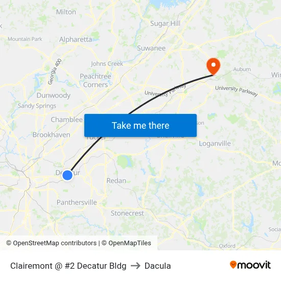 Clairemont @ #2 Decatur Bldg to Dacula map