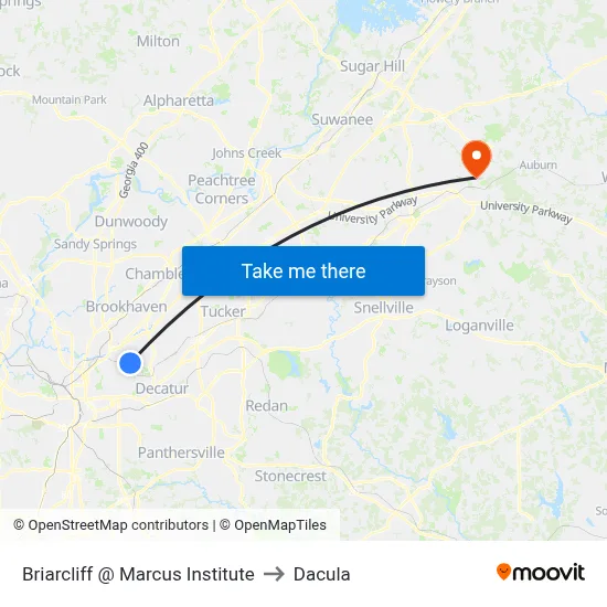 Briarcliff @ Marcus Institute to Dacula map