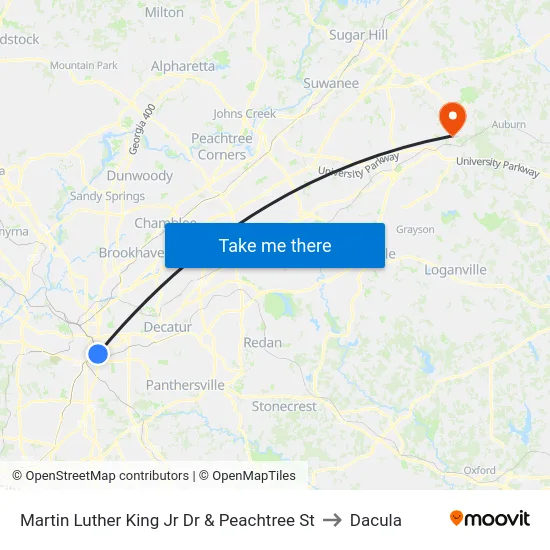 Martin Luther King Jr Dr & Peachtree St to Dacula map