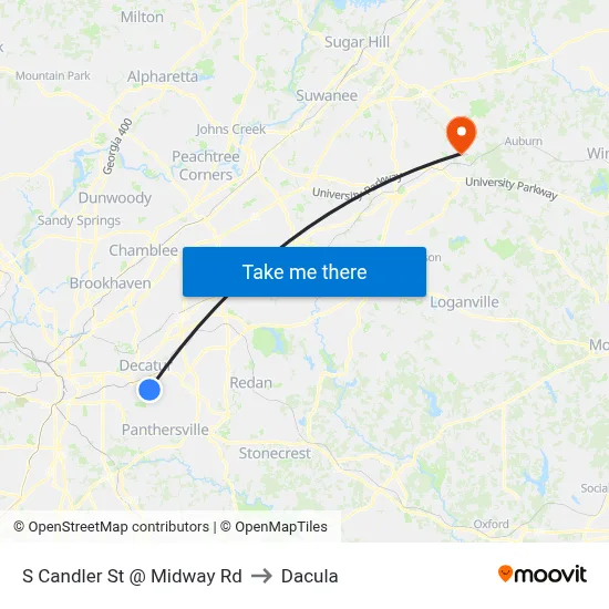 S Candler St @ Midway Rd to Dacula map