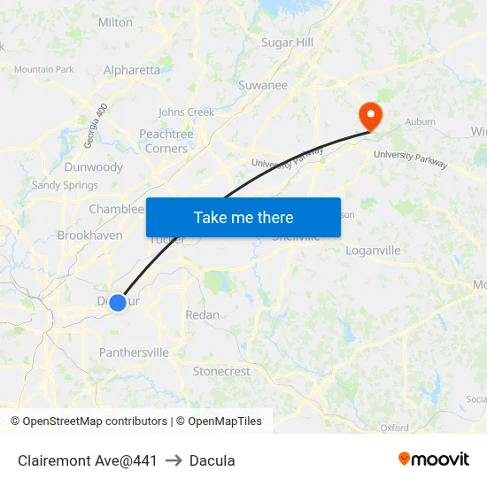 Clairemont Ave@441 to Dacula map