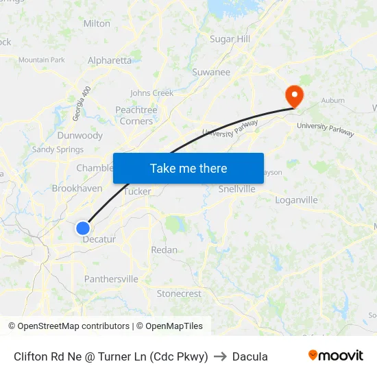 Clifton Rd Ne @ Turner Ln (Cdc Pkwy) to Dacula map