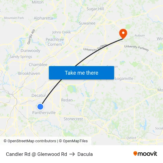 Candler Rd @ Glenwood Rd to Dacula map