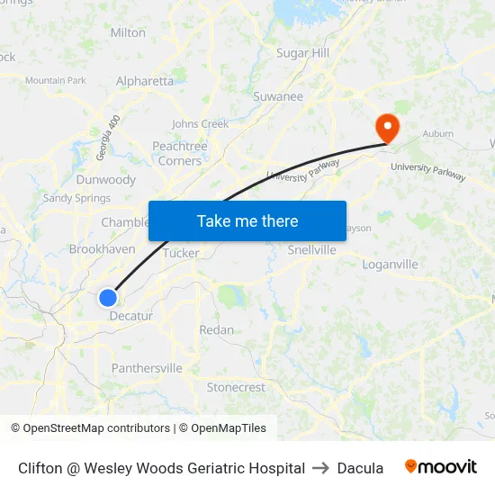 Clifton @ Wesley Woods Geriatric Hospital to Dacula map