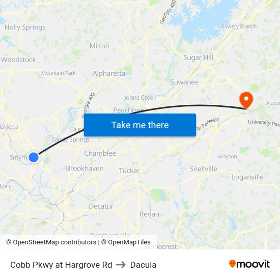Cobb Pkwy at Hargrove Rd to Dacula map