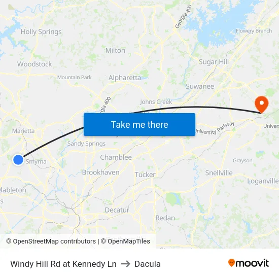 Windy Hill Rd at Kennedy Ln to Dacula map
