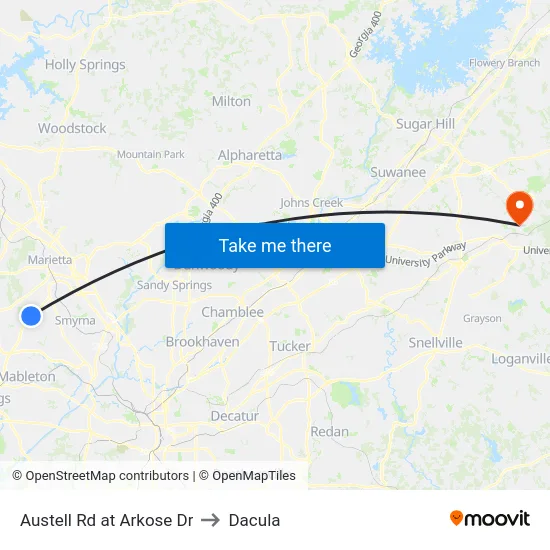 Austell Rd at Arkose Dr to Dacula map