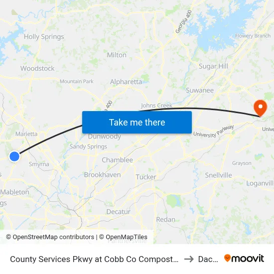 County Services Pkwy at Cobb Co Composting Facilit to Dacula map