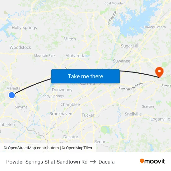 Powder Springs St at Sandtown Rd to Dacula map
