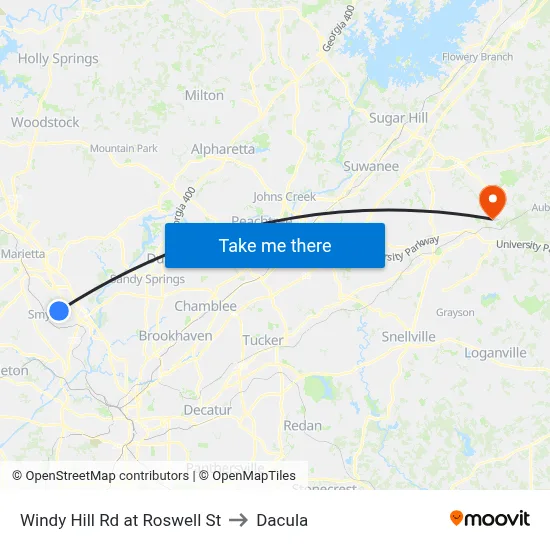Windy Hill Rd at Roswell St to Dacula map