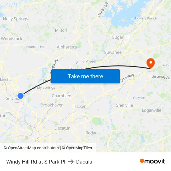 Windy Hill Rd at S Park Pl to Dacula map