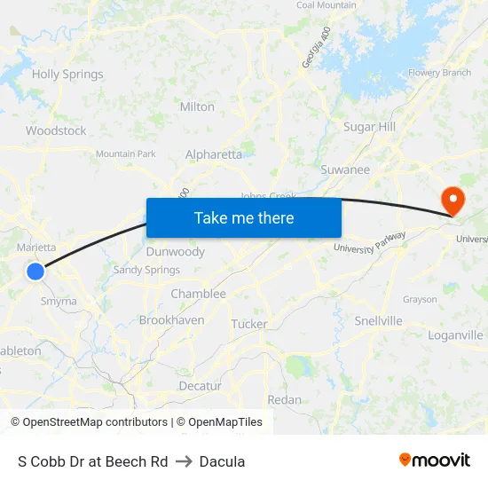 S Cobb Dr at Beech Rd to Dacula map