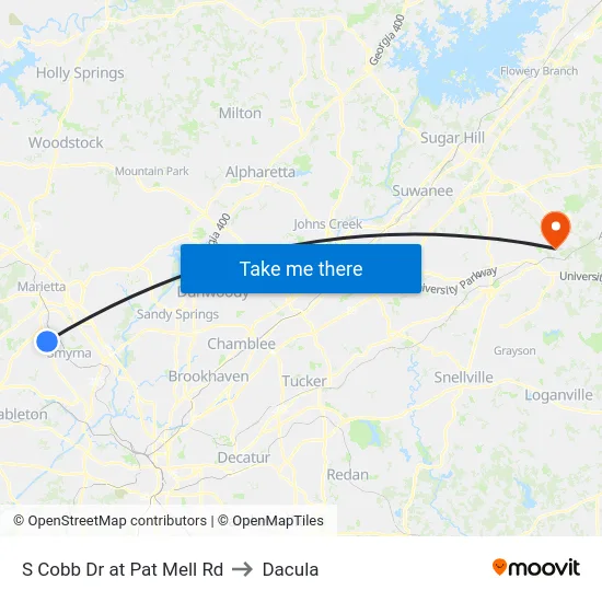 S Cobb Dr at Pat Mell Rd to Dacula map
