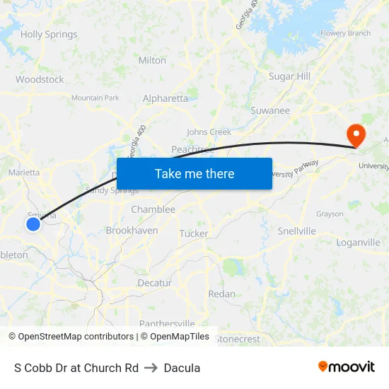 S Cobb Dr at Church Rd to Dacula map