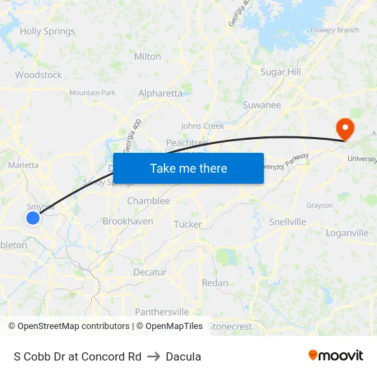 S Cobb Dr at Concord Rd to Dacula map