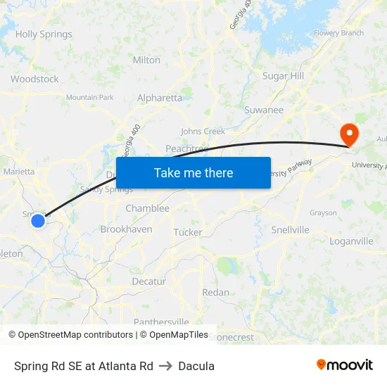 Spring Rd SE at Atlanta Rd to Dacula map