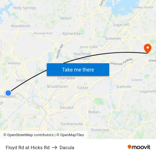 Floyd Rd at Hicks Rd to Dacula map