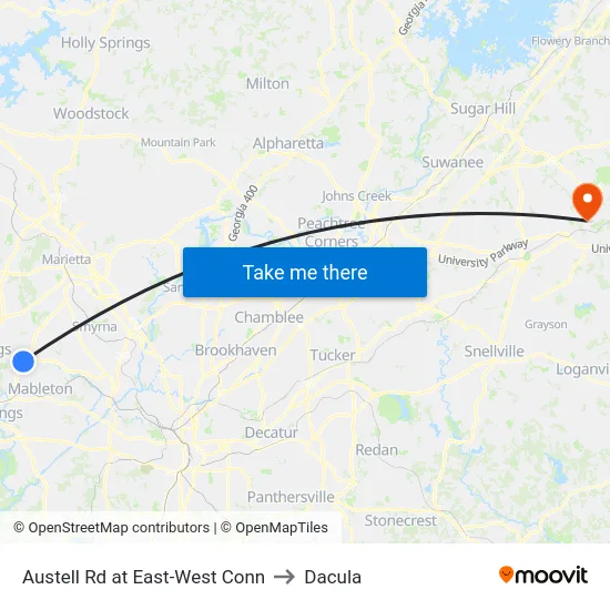 Austell Rd at East-West Conn to Dacula map