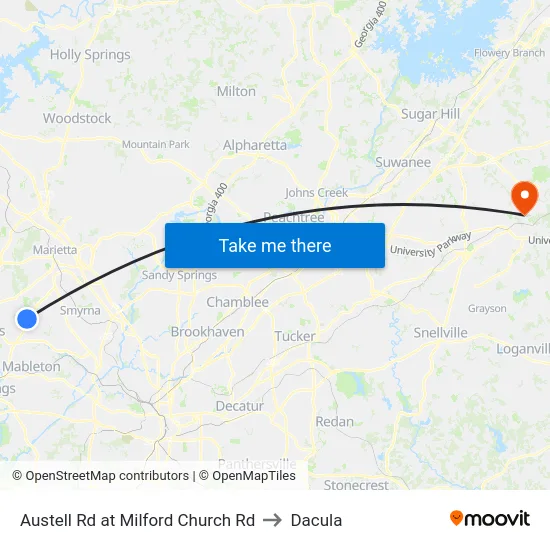Austell Rd at Milford Church Rd to Dacula map