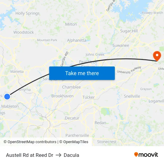 Austell Rd at Reed Dr to Dacula map