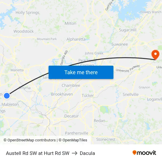 Austell Rd SW at Hurt Rd SW to Dacula map