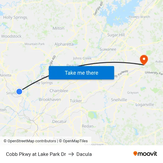 Cobb Pkwy at Lake Park Dr to Dacula map
