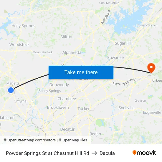 Powder Springs St at Chestnut Hill Rd to Dacula map