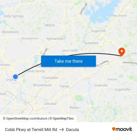 Cobb Pkwy at Terrell Mill Rd to Dacula map