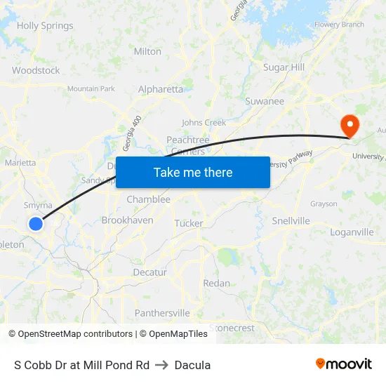 S Cobb Dr at Mill Pond Rd to Dacula map