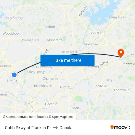 Cobb Pkwy at Franklin Dr to Dacula map